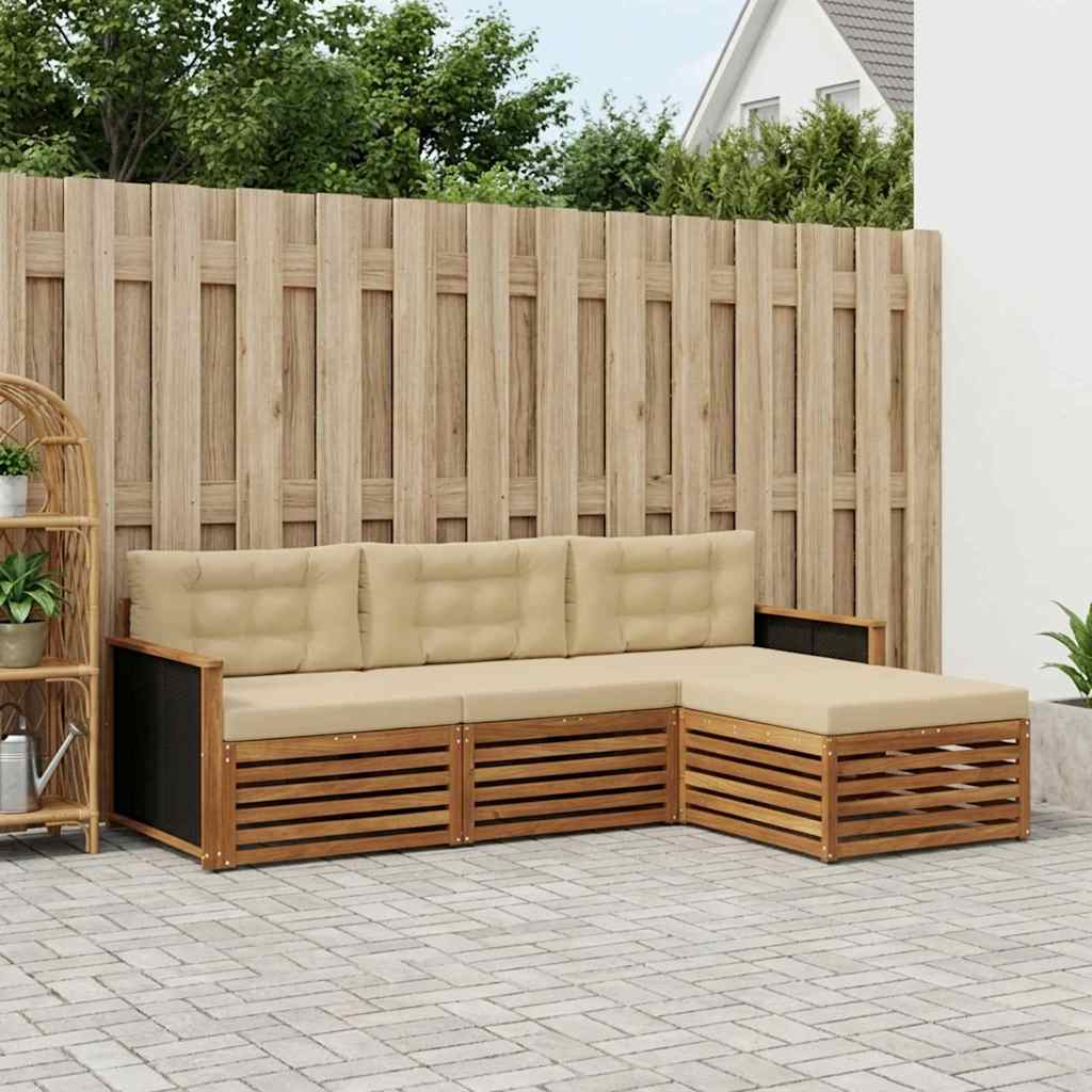 Set di divani da esterno 4 pcs Naturale e Beige Poliestere | homemem39
