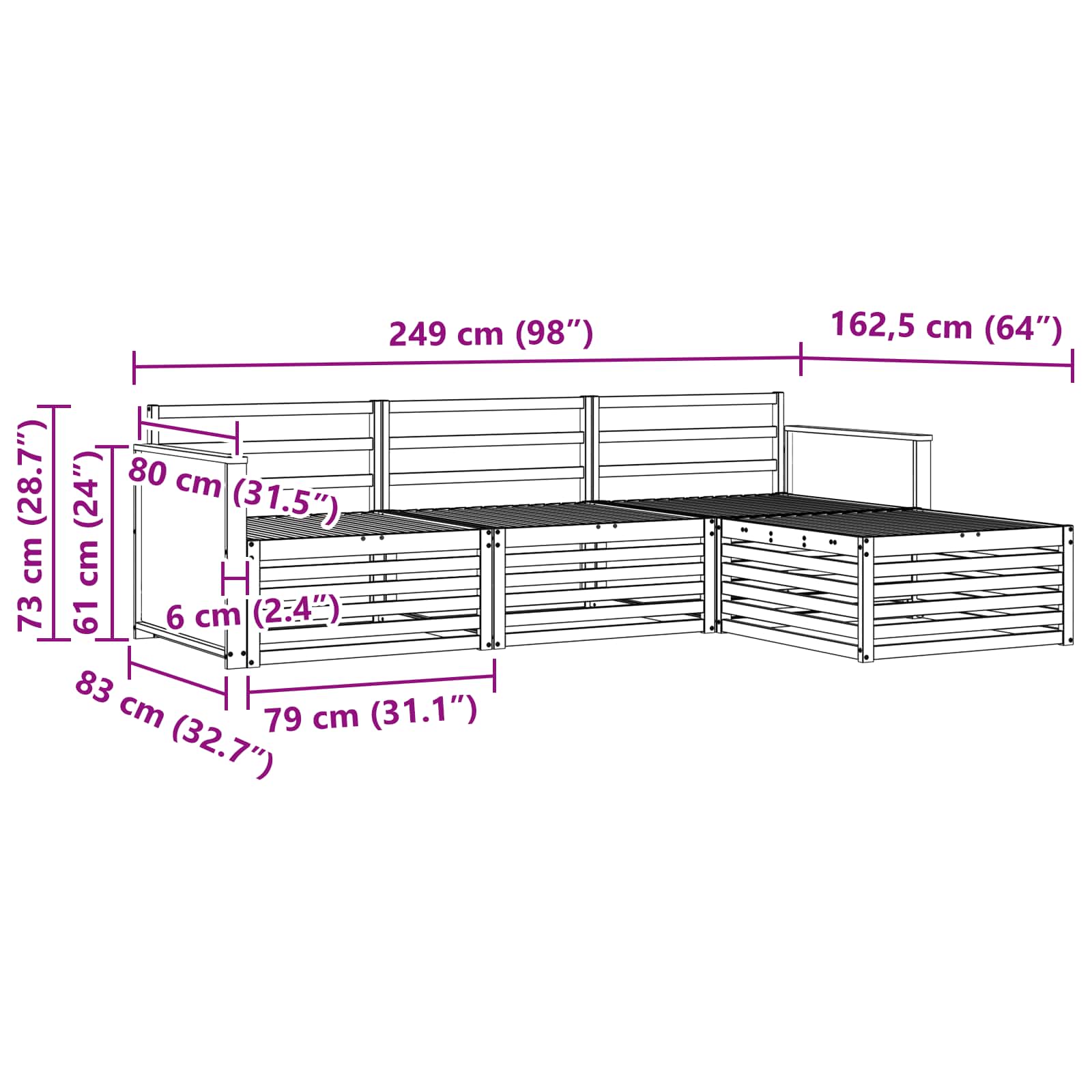 Set di divani da esterno Naturale 249 x 162,5 x 73 cm | homemem39