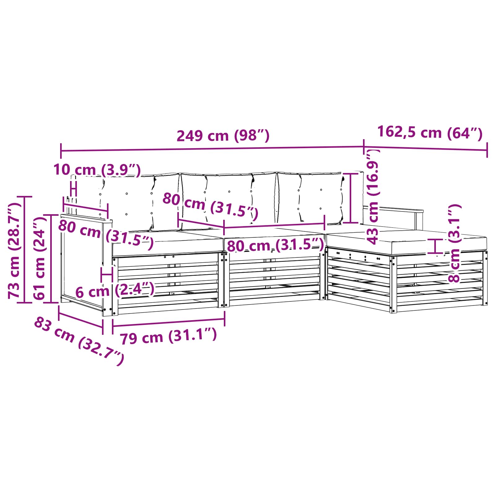 Set di divani da esterno Naturale e Crema 249 x 162,5 x 73 cm | homemem39