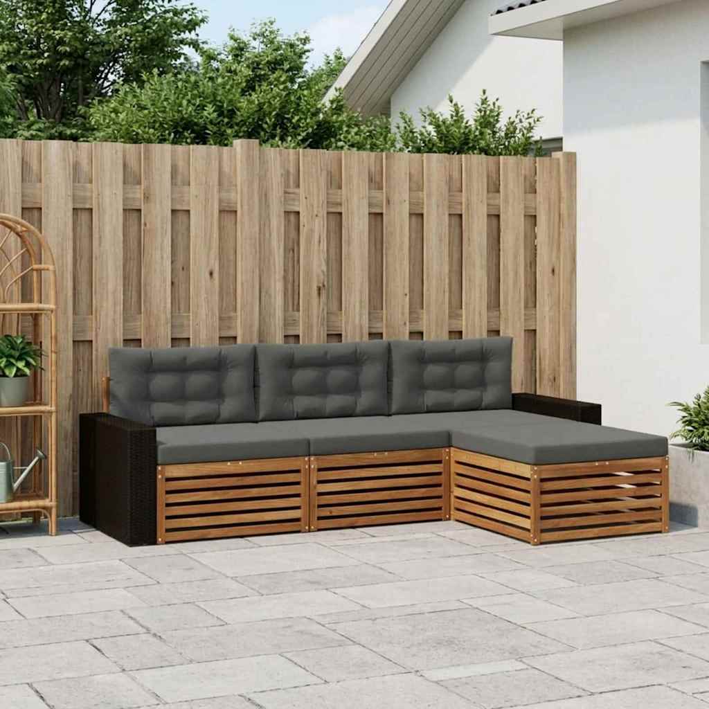 Set di divani da esterno 4 pcs Naturale e Antracite Poliestere | homemem39