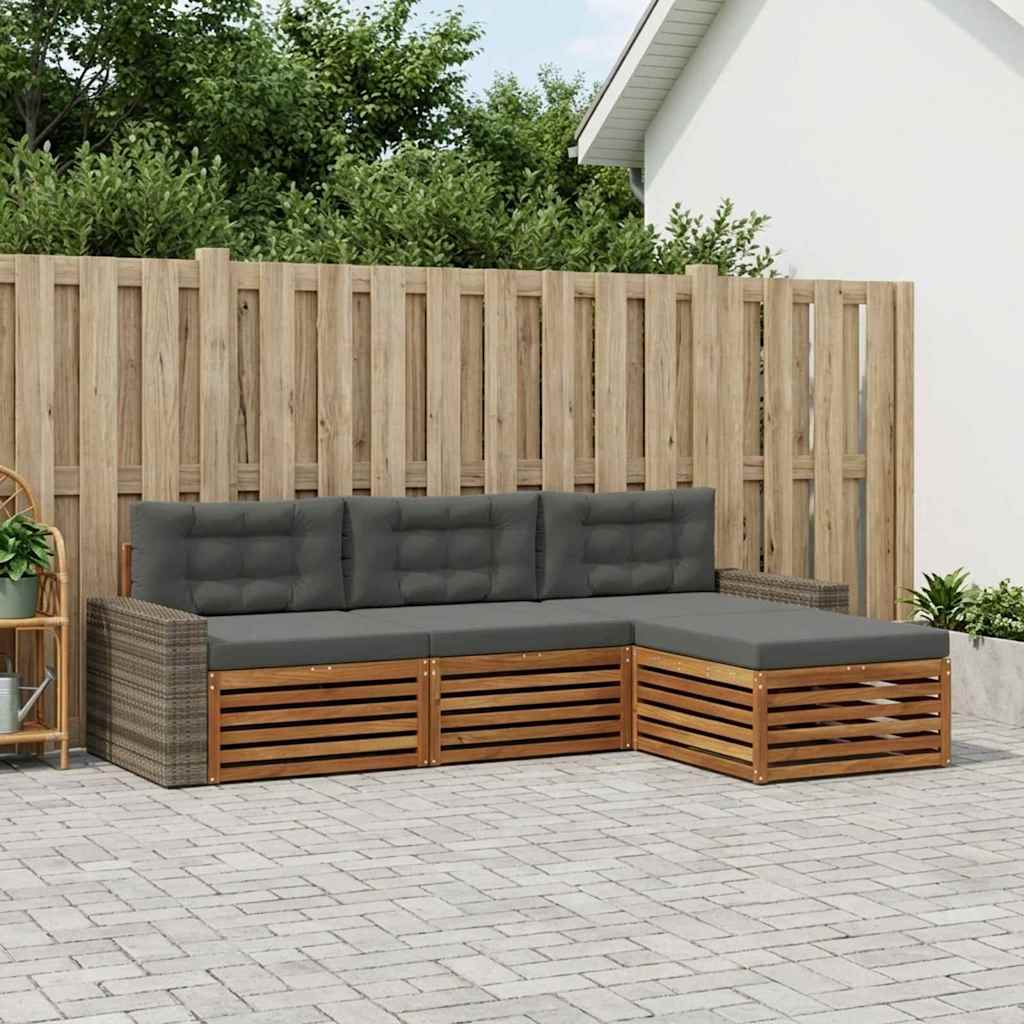 Set di divani da esterno 4 pcs Naturale e Antracite Poliestere | homemem39