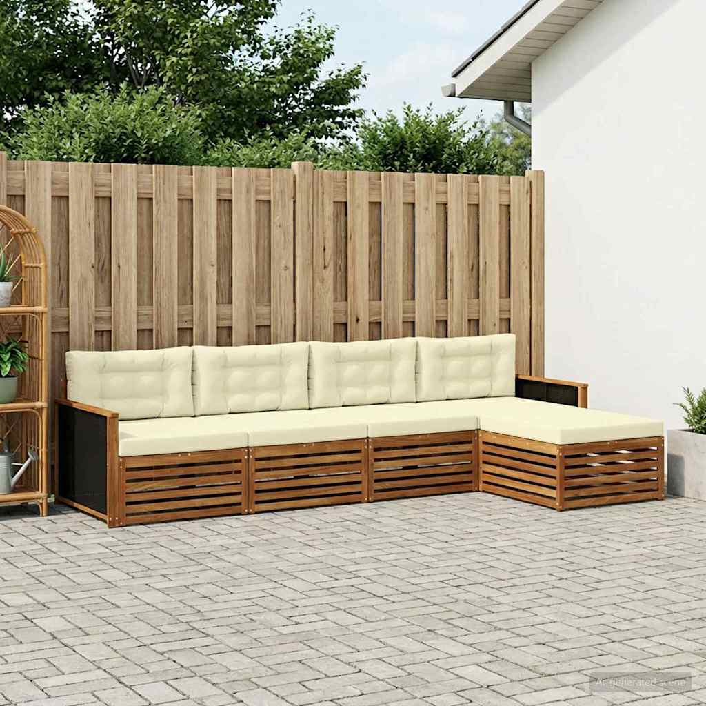 Set di divani da esterno 5 pcs Naturale e Crema Poliestere | homemem39