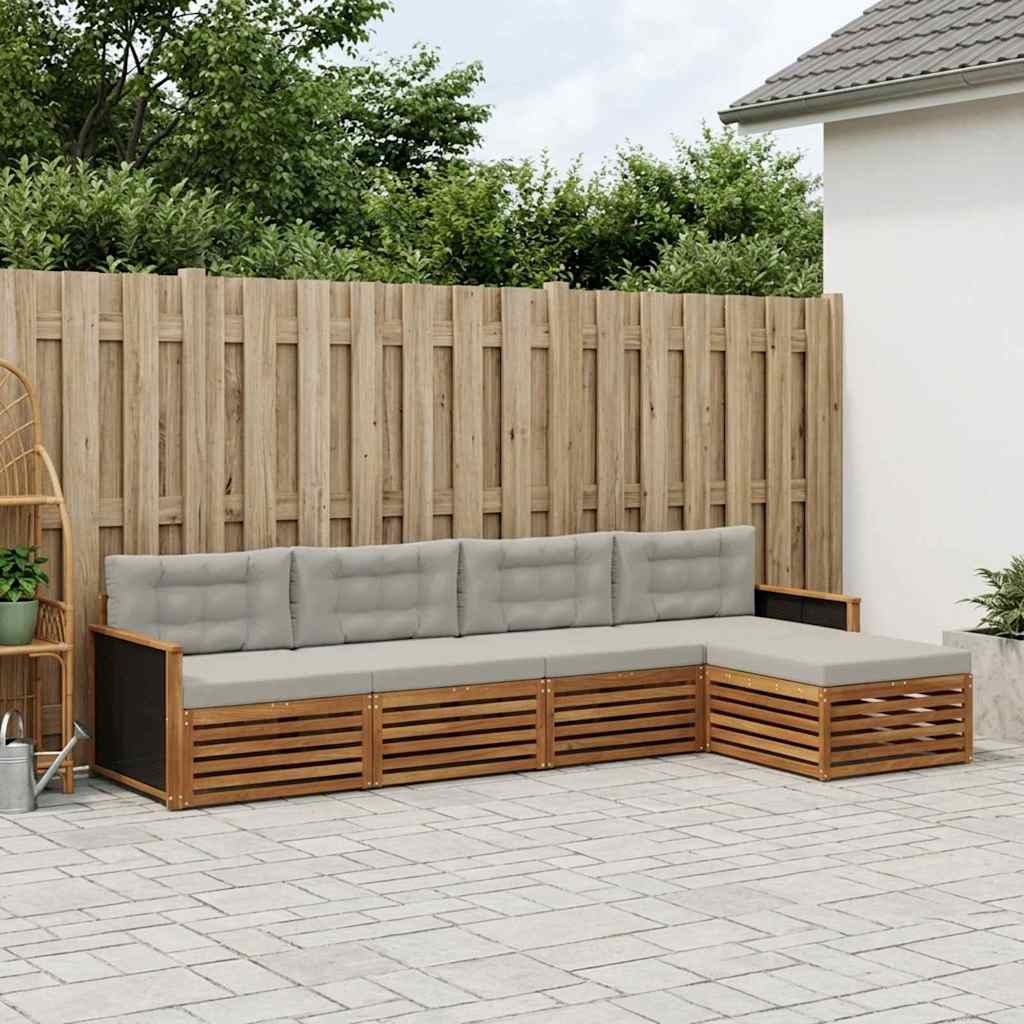 Set di divani da esterno 5 pcs Naturale e Grigio Chiaro | homemem39