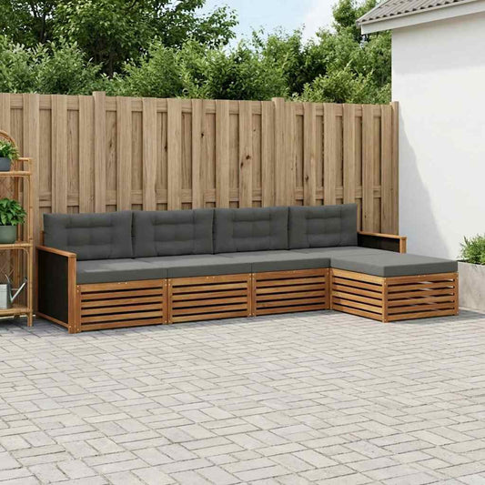 Set di divani da esterno 5 pcs Naturale e Antracite Poliestere | homemem39
