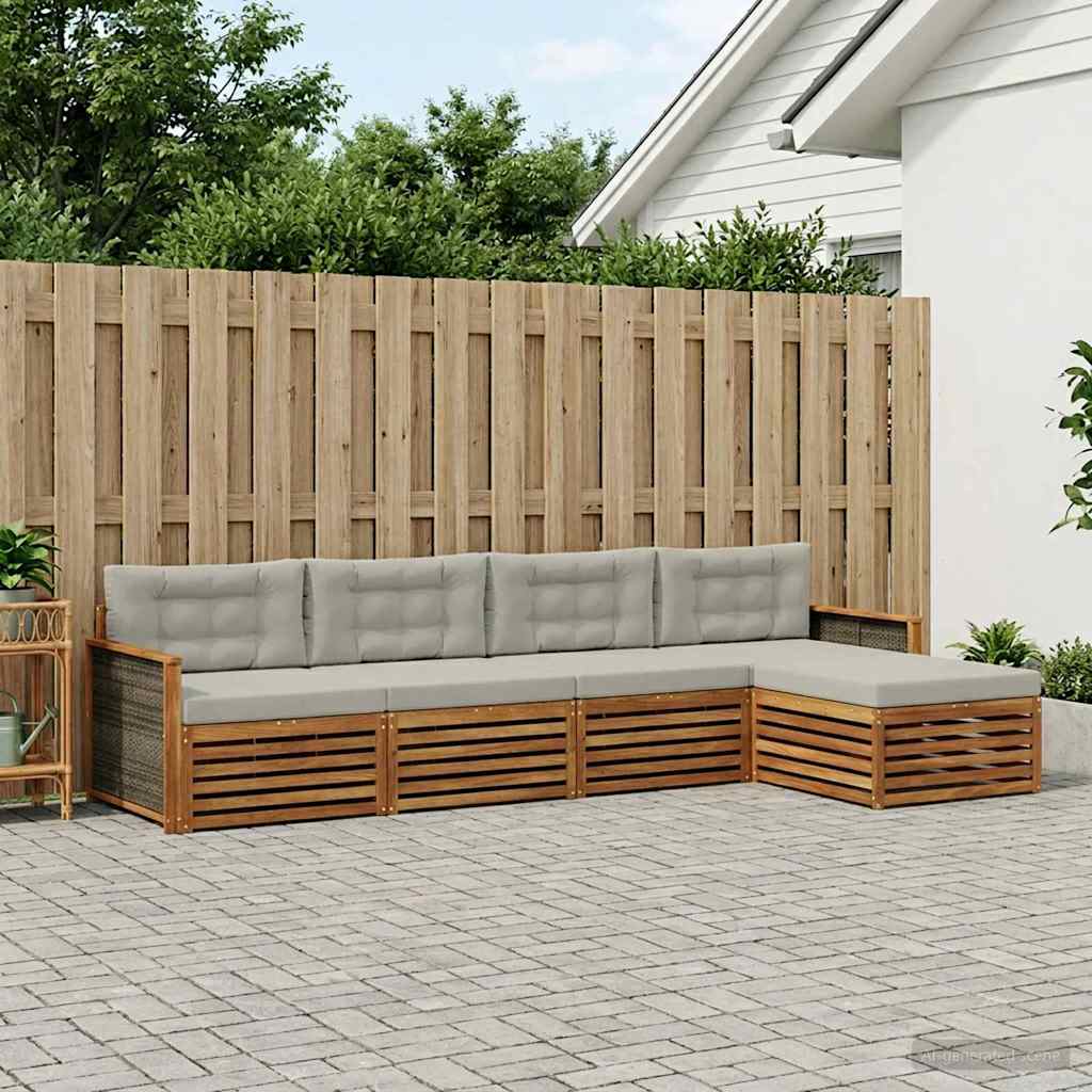 Set di divani da esterno 5 pcs Naturale e Grigio Chiaro