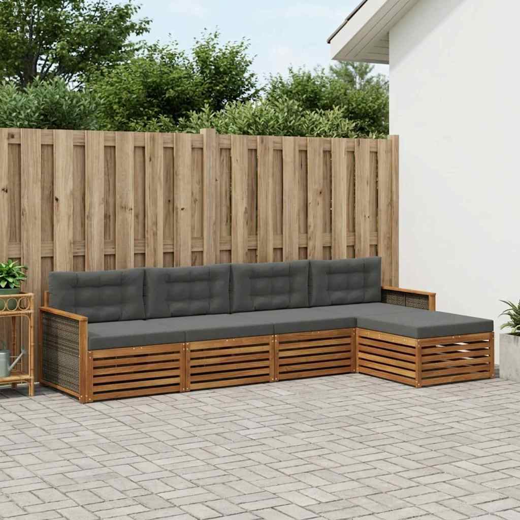 Set di divani da esterno con cuscino 5 pcs Naturale e Antracite | homemem39