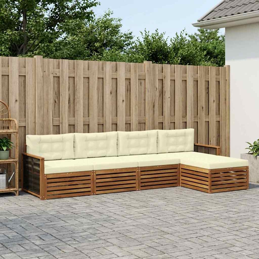 Set di divani da esterno con cuscino 5 pcs Naturale e Crema | homemem39