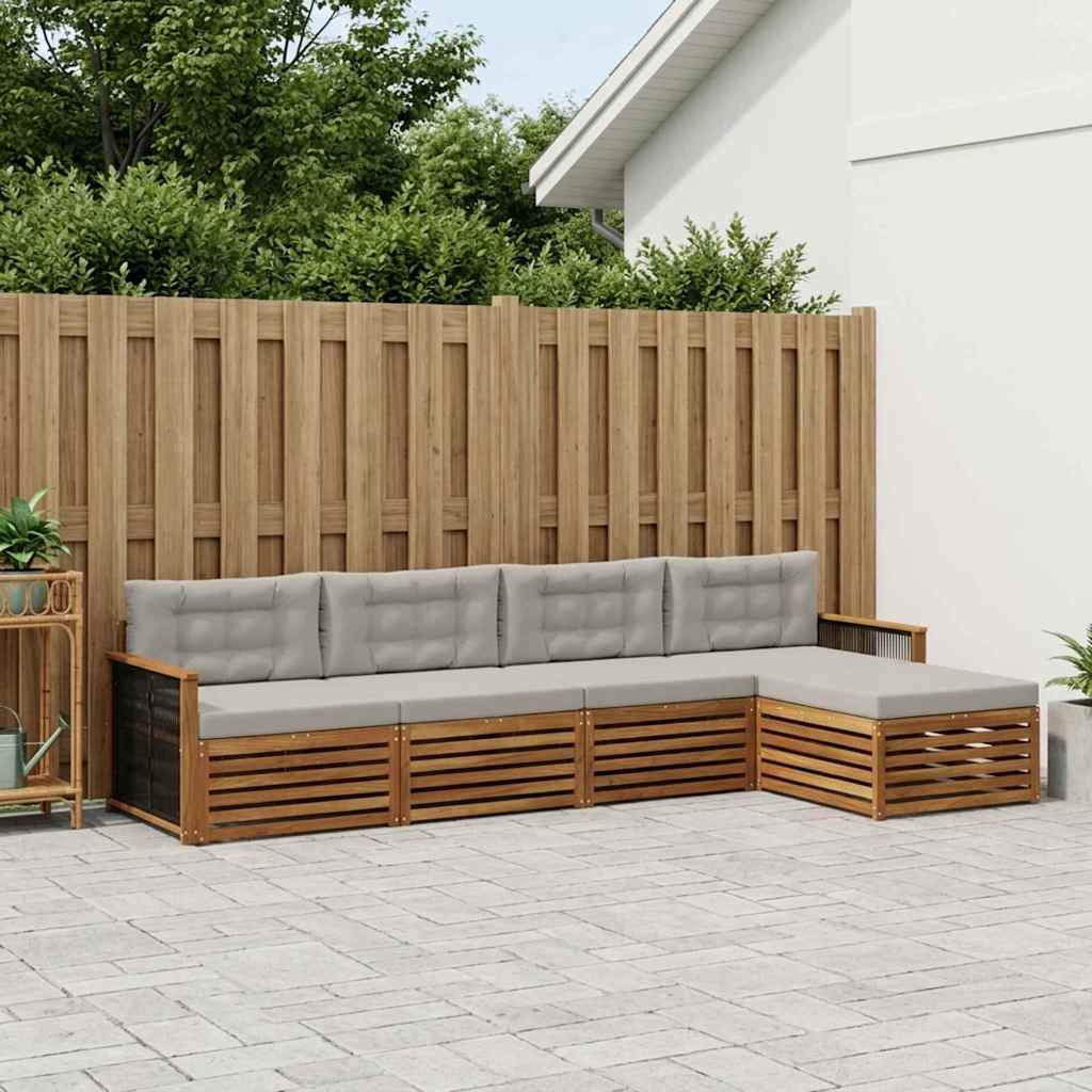 Set di divani da esterno 5 pcs Naturale e Grigio Chiaro
