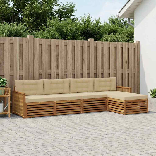 Set di divani da esterno con cuscino 5 pcs Naturale e Beige | homemem39