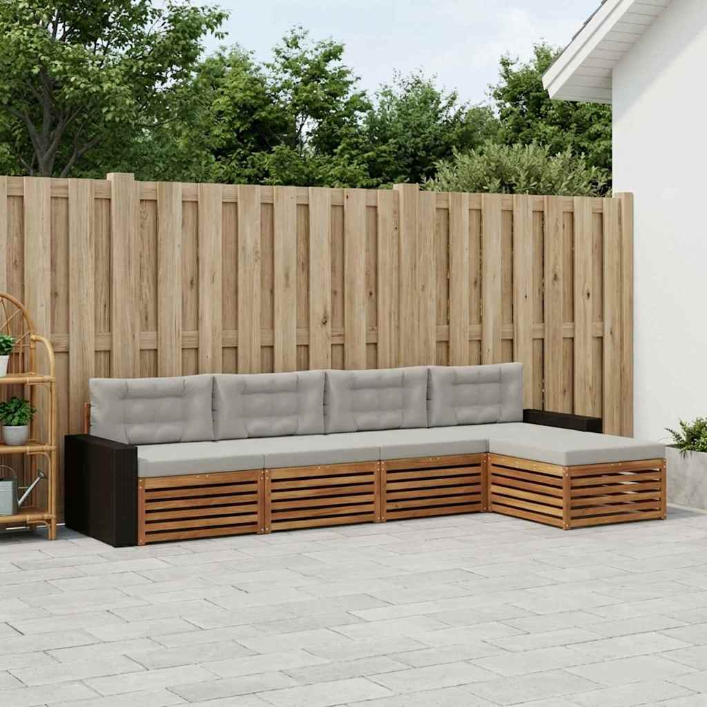 Set di divani da esterno 5 pcs Naturale e Grigio Chiaro | homemem39