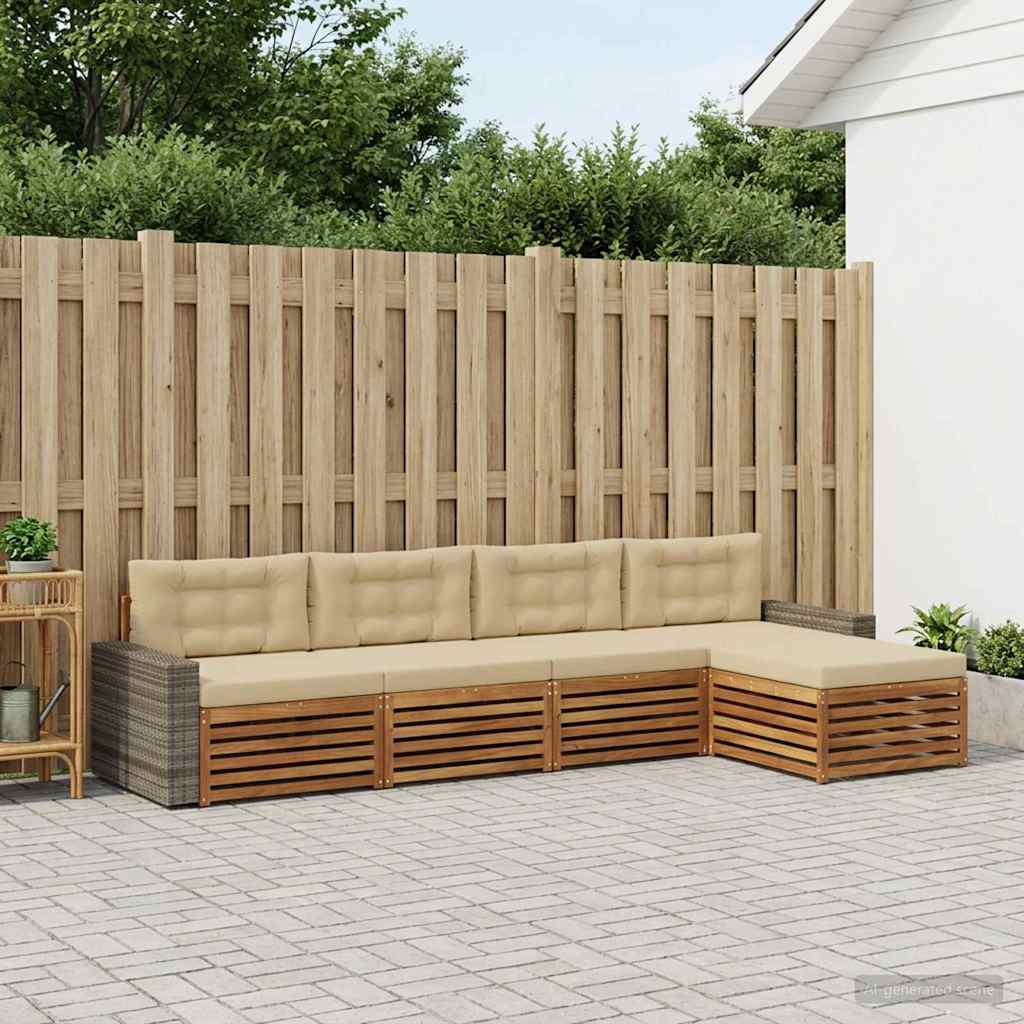 Set di divani da esterno 5 pcs Naturale e Beige Poliestere | homemem39