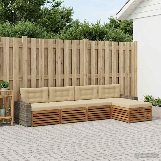 Set di divani da esterno 5 pcs Naturale e Beige Poliestere | homemem39