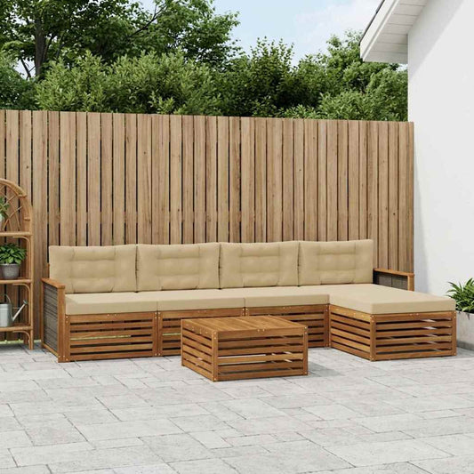 Set di divani da esterno con cuscino 6 pcs Naturale e Beige | homemem39