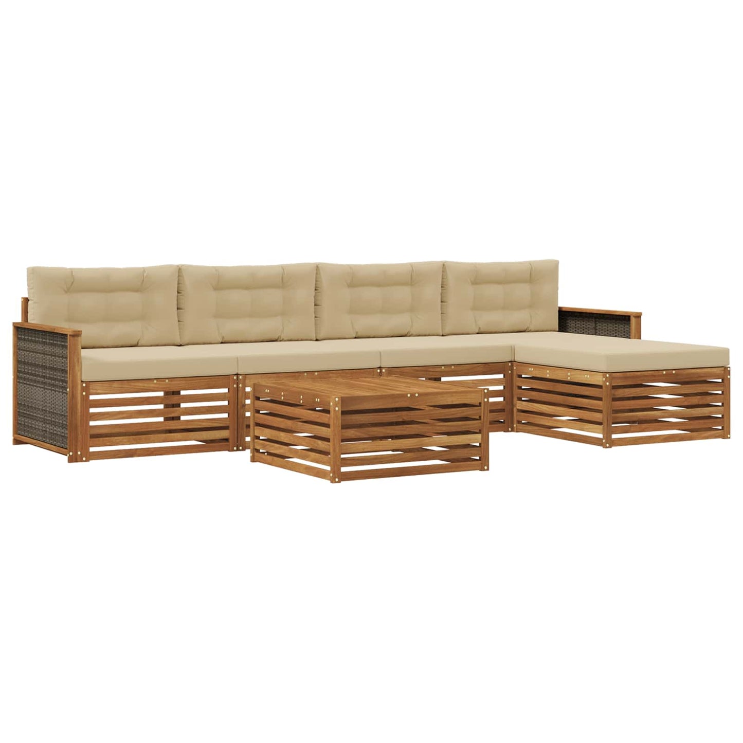 Set di divani da esterno con cuscino 6 pcs Naturale e Beige | homemem39