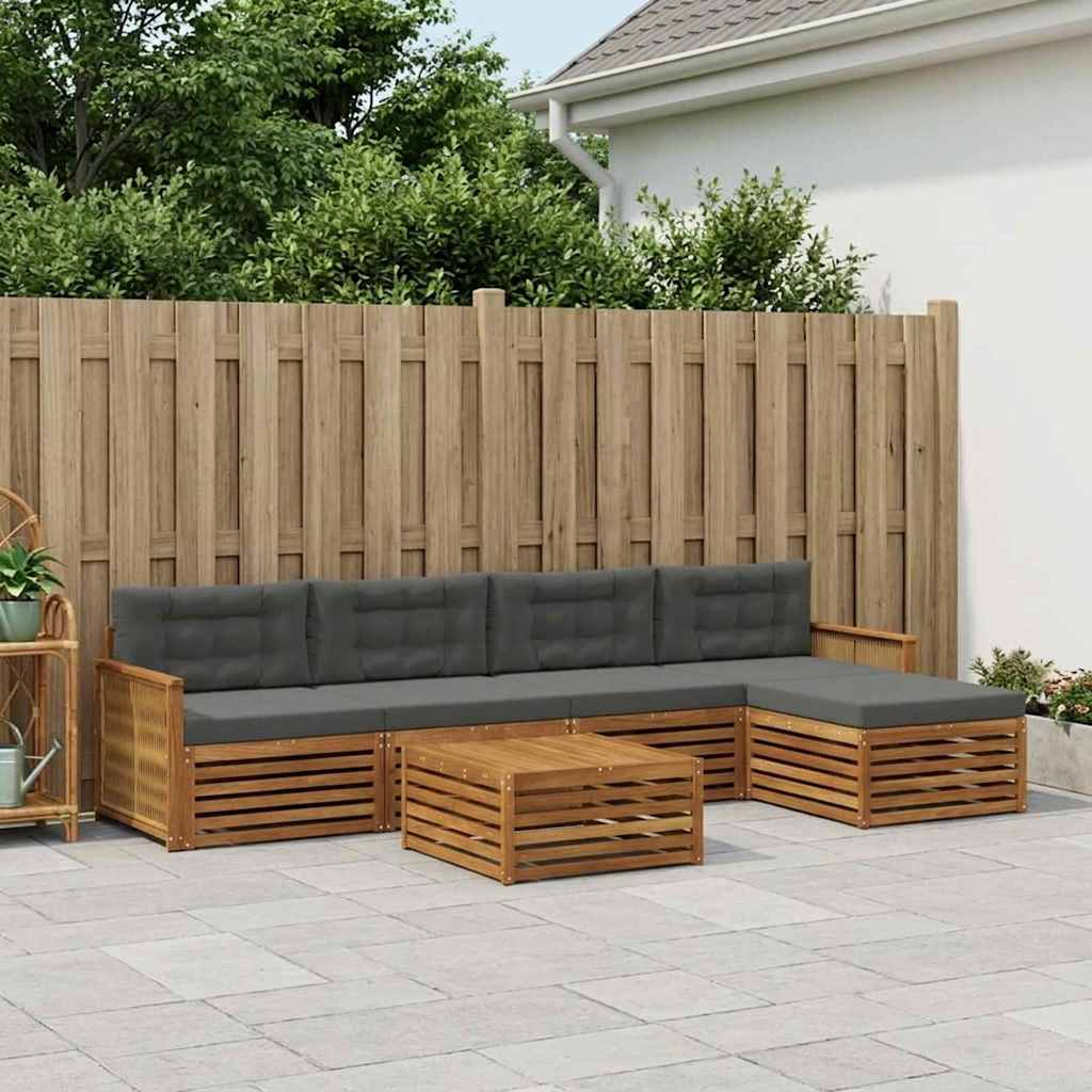 Set di divani da esterno con cuscino 6 pcs Naturale e Antracite | homemem39