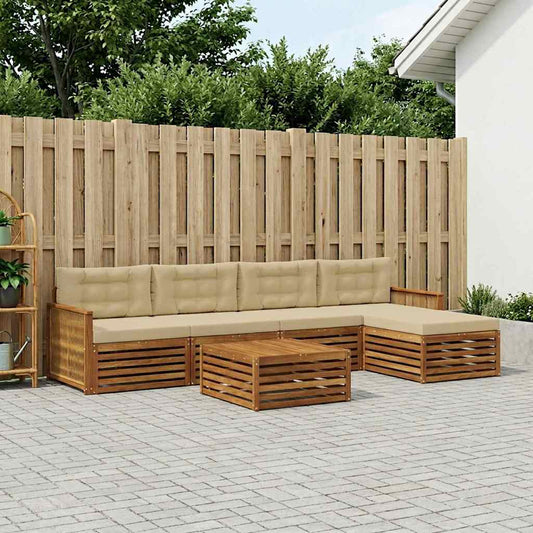 Set di divani da esterno con cuscino 6 pcs Naturale e Beige