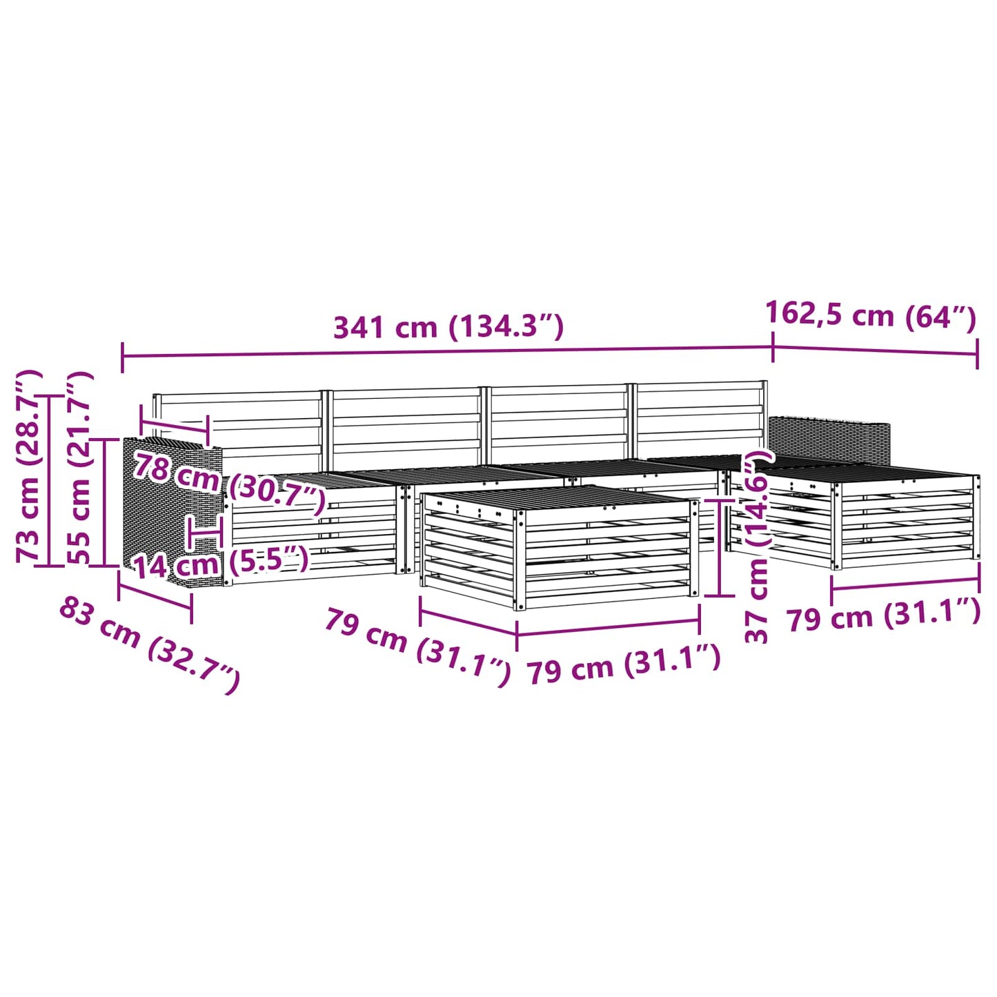 Set di divani da esterno 6 pcs Naturale 79 x 79 x 37 cm | homemem39