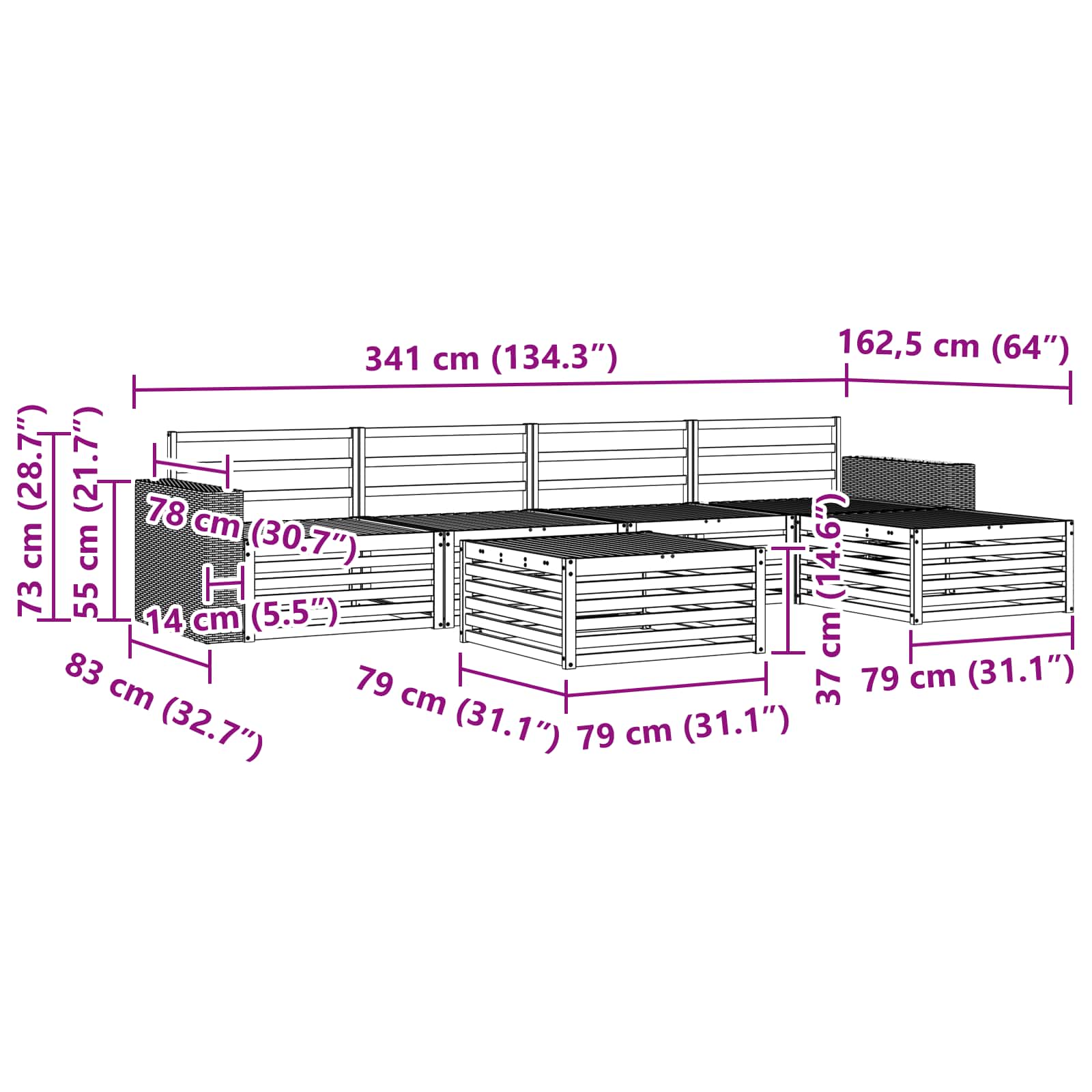 Set di divani da esterno 6 pcs Naturale 79 x 79 x 37 cm | homemem39