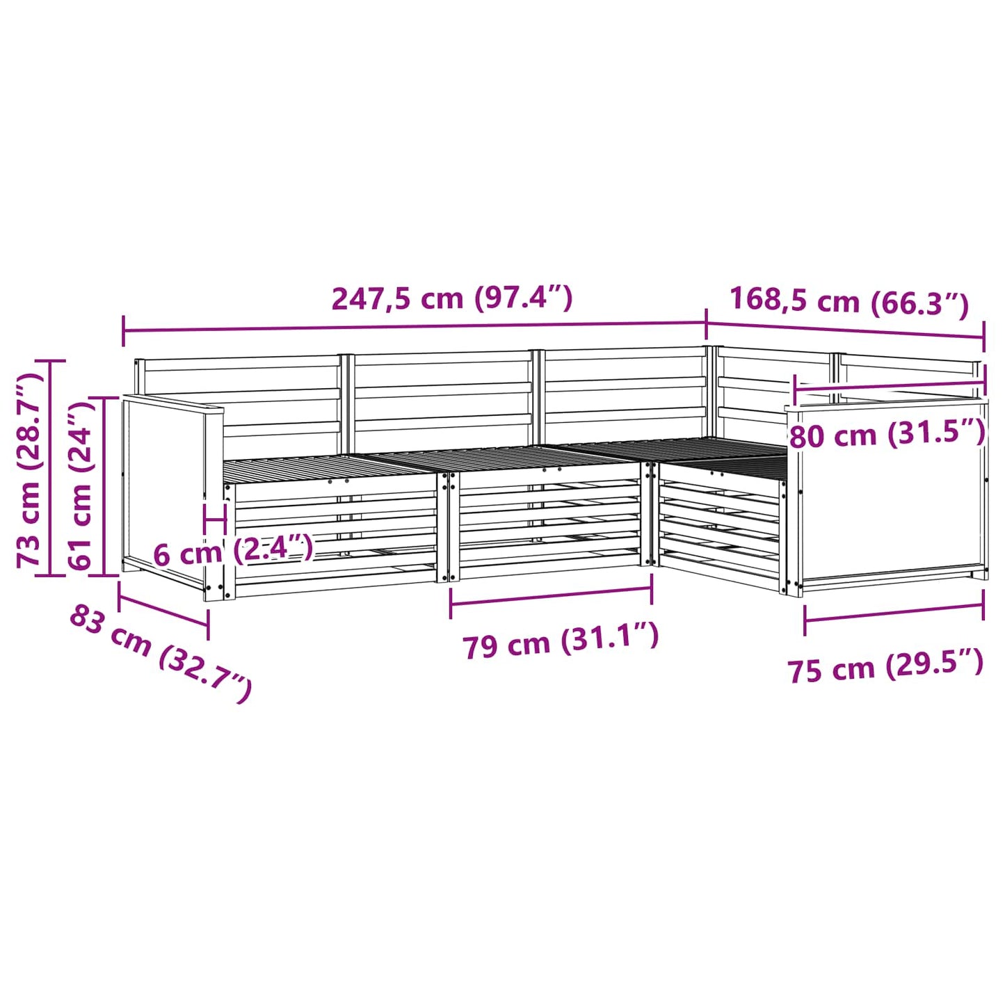 Set di divani da esterno 4 pcs Naturale 247,5 x 168,5 x 73 cm | homemem39
