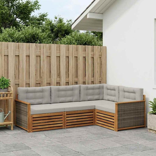 Set di divani da esterno 4 pcs Naturale e Grigio Chiaro | homemem39
