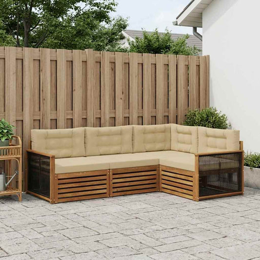 Set di divani da esterno con cuscino 4 pcs Naturale e Beige