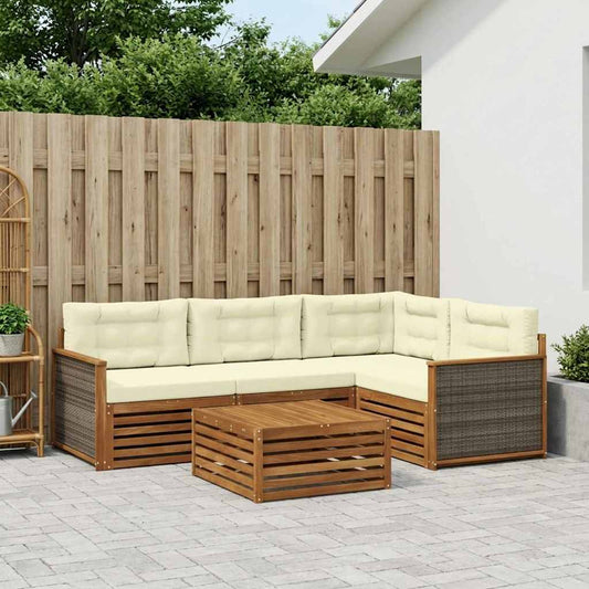 Set di divani da esterno con cuscino 5 pcs Naturale e Crema