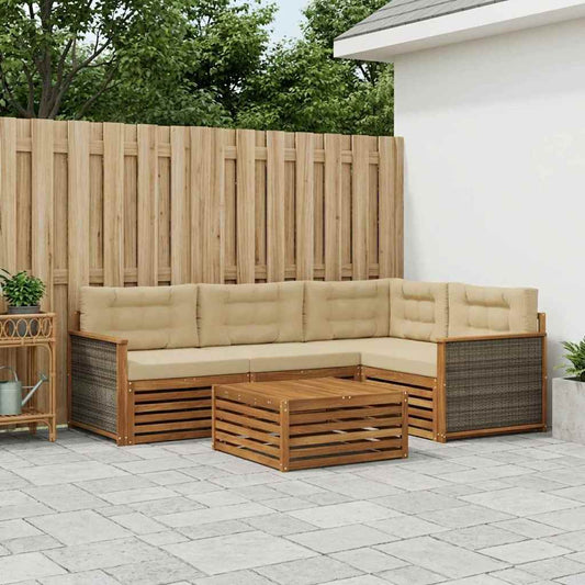 Set di divani da esterno con cuscino 5 pcs Naturale e Beige | homemem39