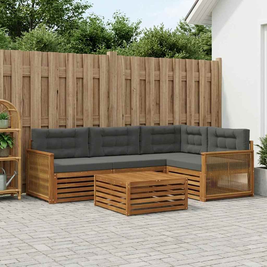 Set di divani da esterno con cuscino 5 pcs Naturale e Antracite | homemem39