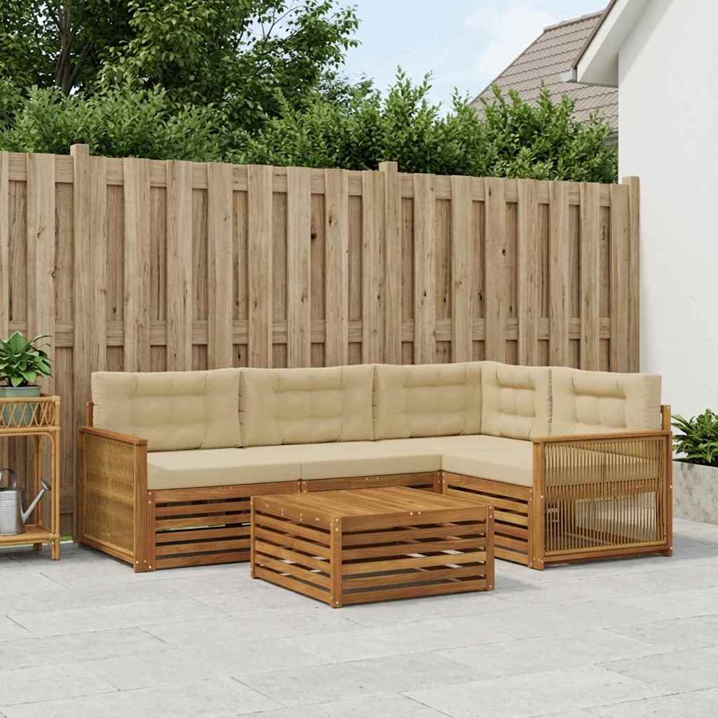 Set di divani da esterno con cuscino 5 pcs Naturale e Beige | homemem39