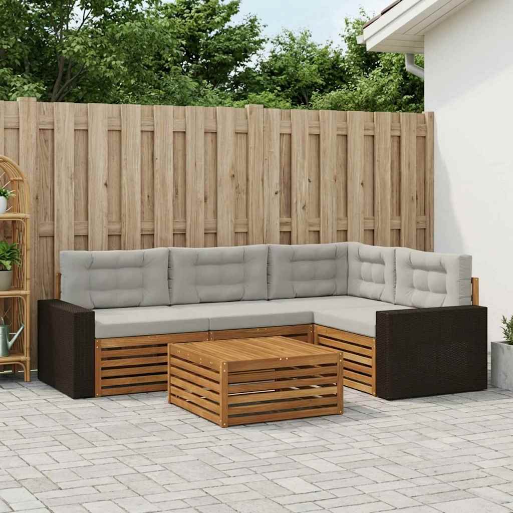 Set di divani da esterno 5 pcs Naturale e Grigio Chiaro | homemem39