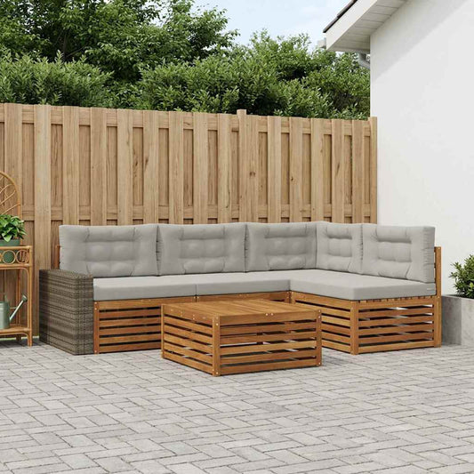 Set di divani da esterno 5 pcs Naturale e Grigio Chiaro