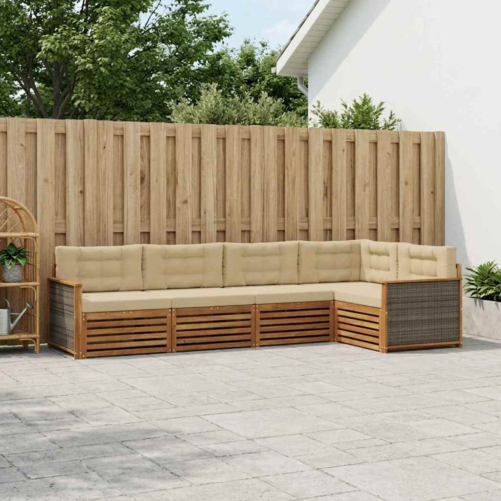 Set di divani da esterno con cuscino 5 pcs Naturale e Beige