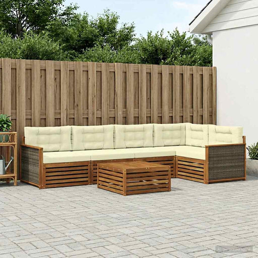 Set di divani da esterno con cuscino 6 pcs Naturale e Crema