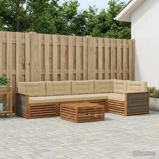 Set di divani da esterno con cuscino 6 pcs Naturale e Beige