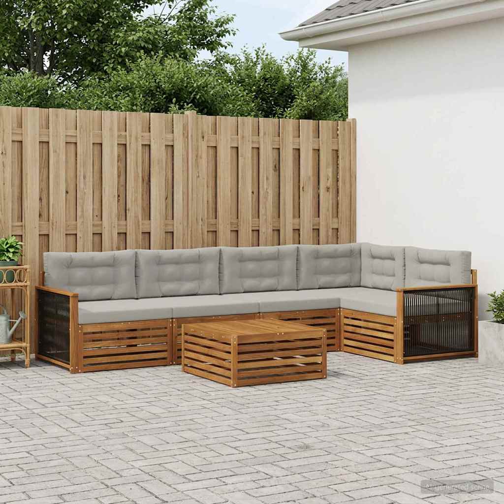 Set di divani da esterno 6 pcs Naturale e Grigio Chiaro