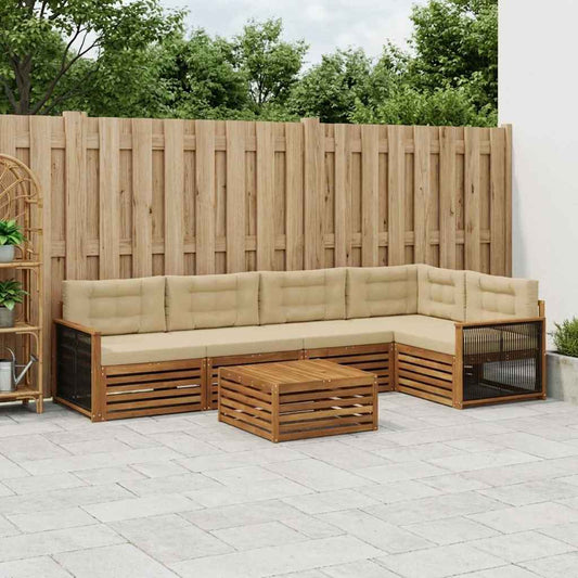 Set di divani da esterno con cuscino 6 pcs Naturale e Beige