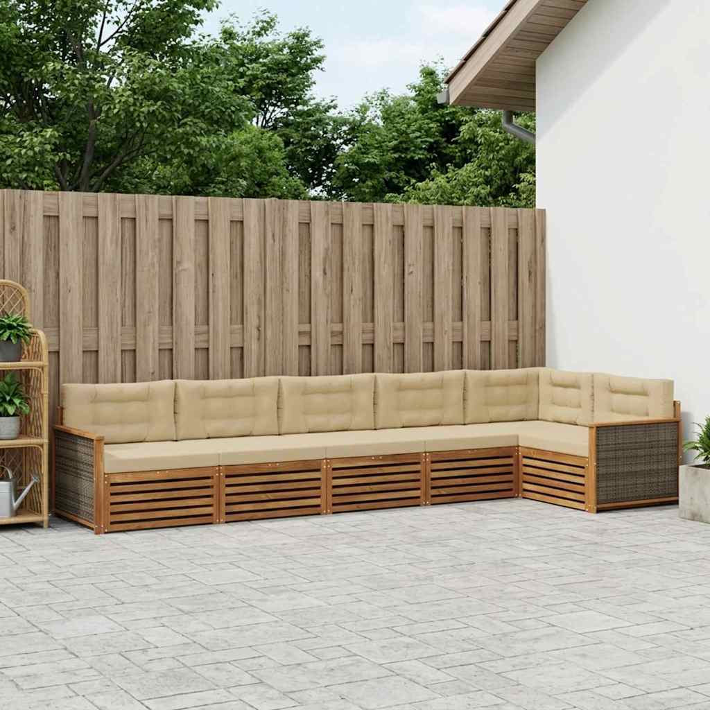 Set di divani da esterno con cuscino 6 pcs Naturale e Beige
