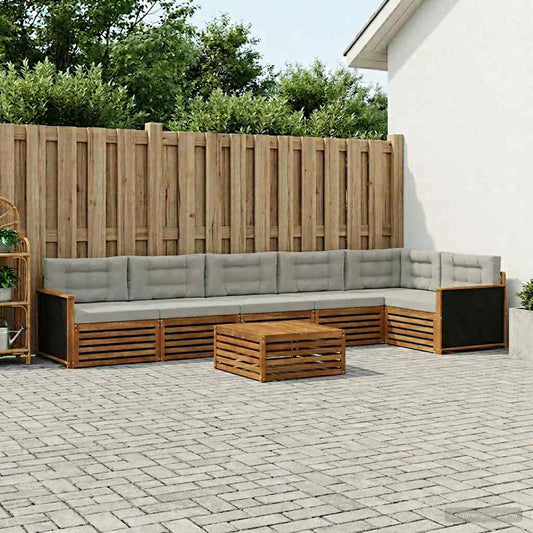 Set di divani da esterno 7 pcs Naturale e Grigio Chiaro | homemem39