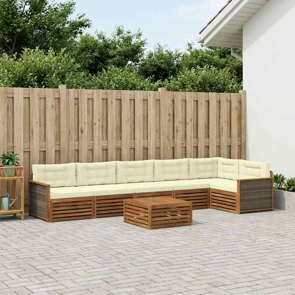 Set di divani da esterno con cuscino 7 pcs Naturale e Crema
