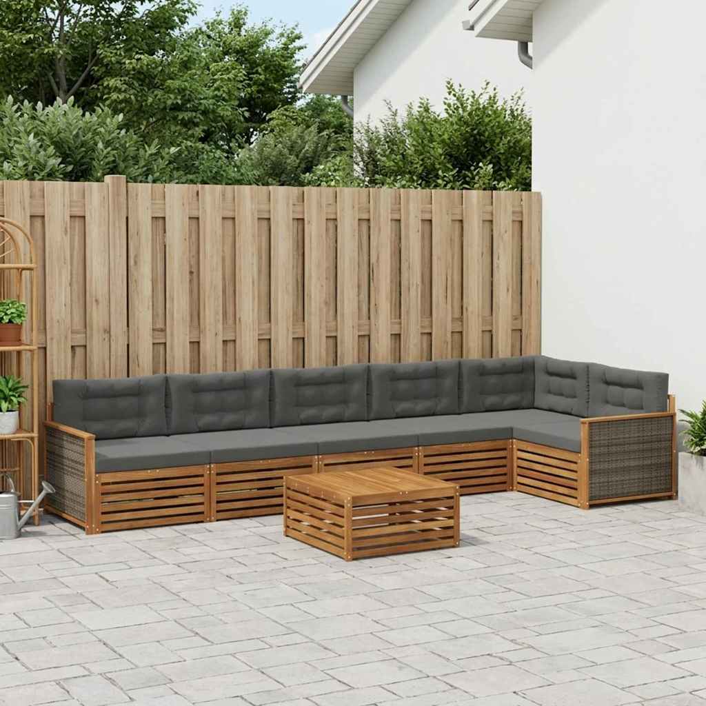 Set di divani da esterno con cuscino 7 pcs Naturale e Antracite