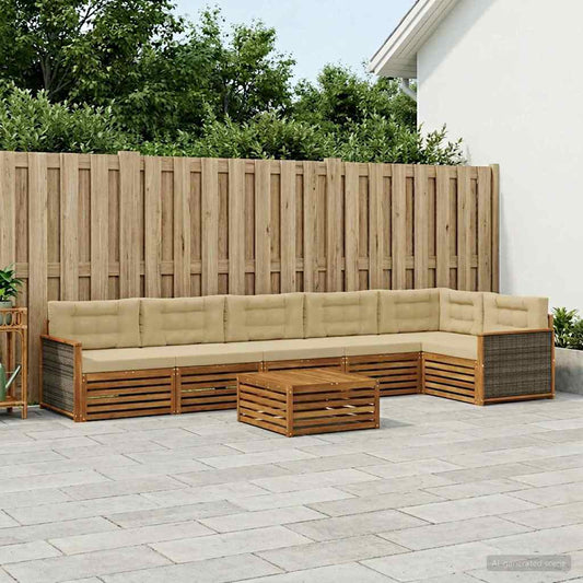 Set di divani da esterno con cuscino 7 pcs Naturale e Beige