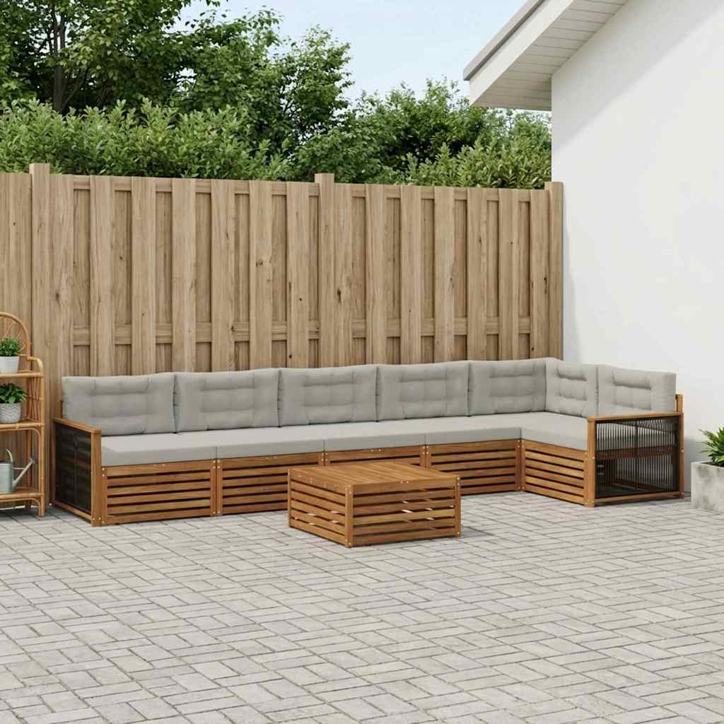 Set di divani da esterno 7 pcs Naturale e Grigio Chiaro