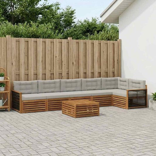 Set di divani da esterno 7 pcs Naturale e Grigio Chiaro