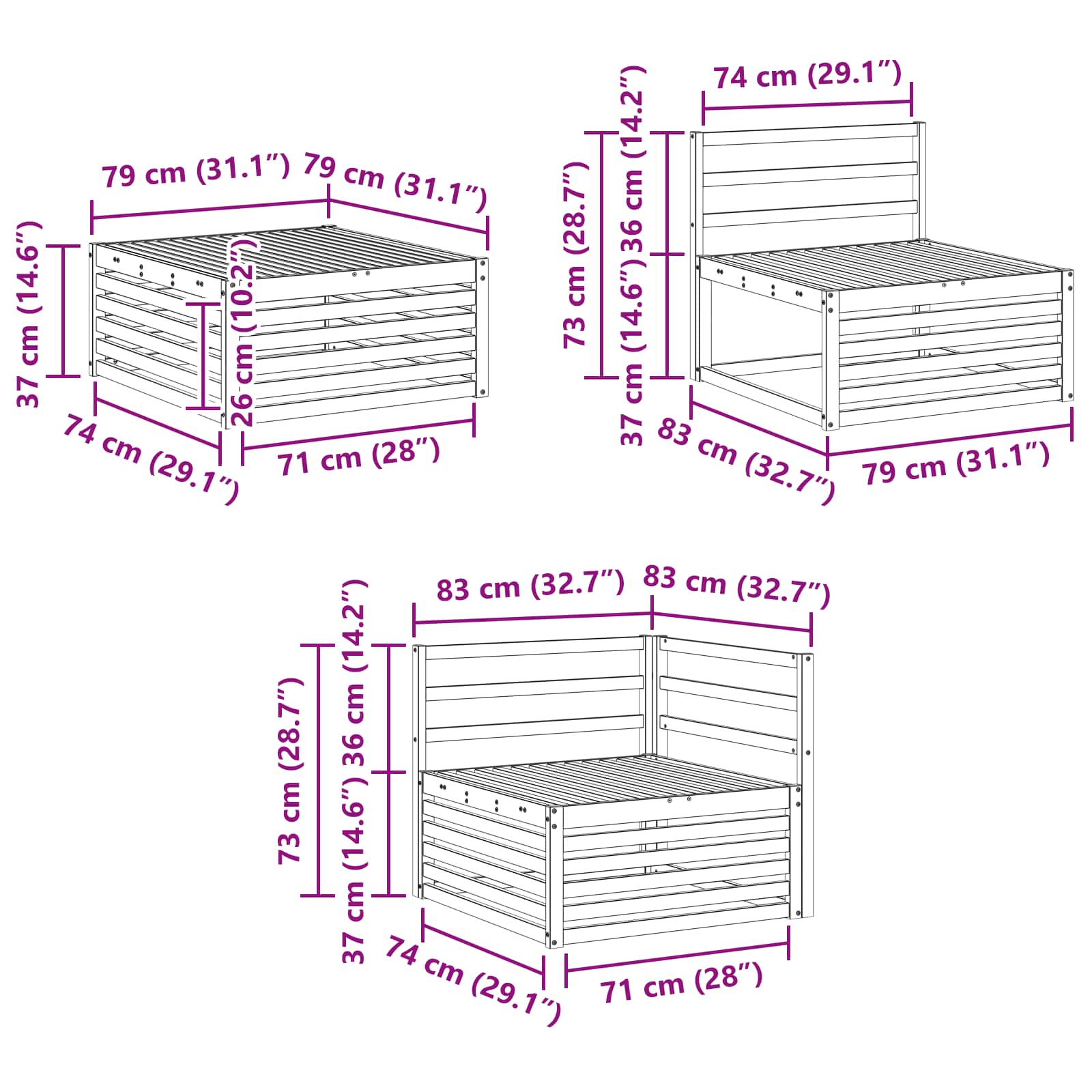 Set di divani da esterno 7 pcs Naturale 79 x 79 x 37 cm | homemem39