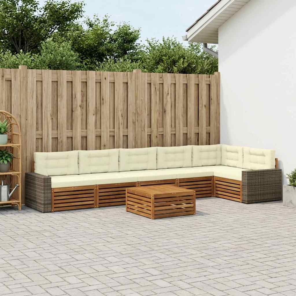 Set di divani da esterno 7 pcs Naturale e Crema 79 x 79 x 37 cm | homemem39
