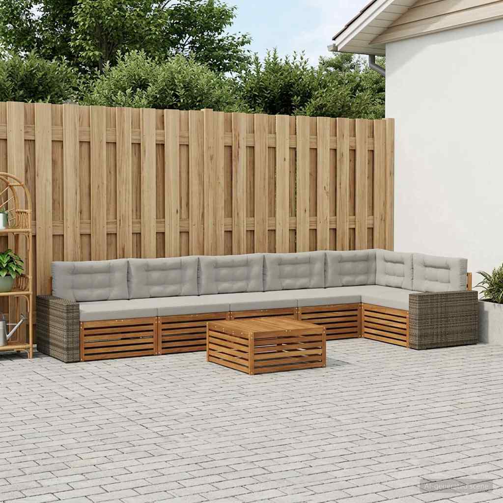 Set di divani da esterno 7 pcs Naturale e Grigio Chiaro