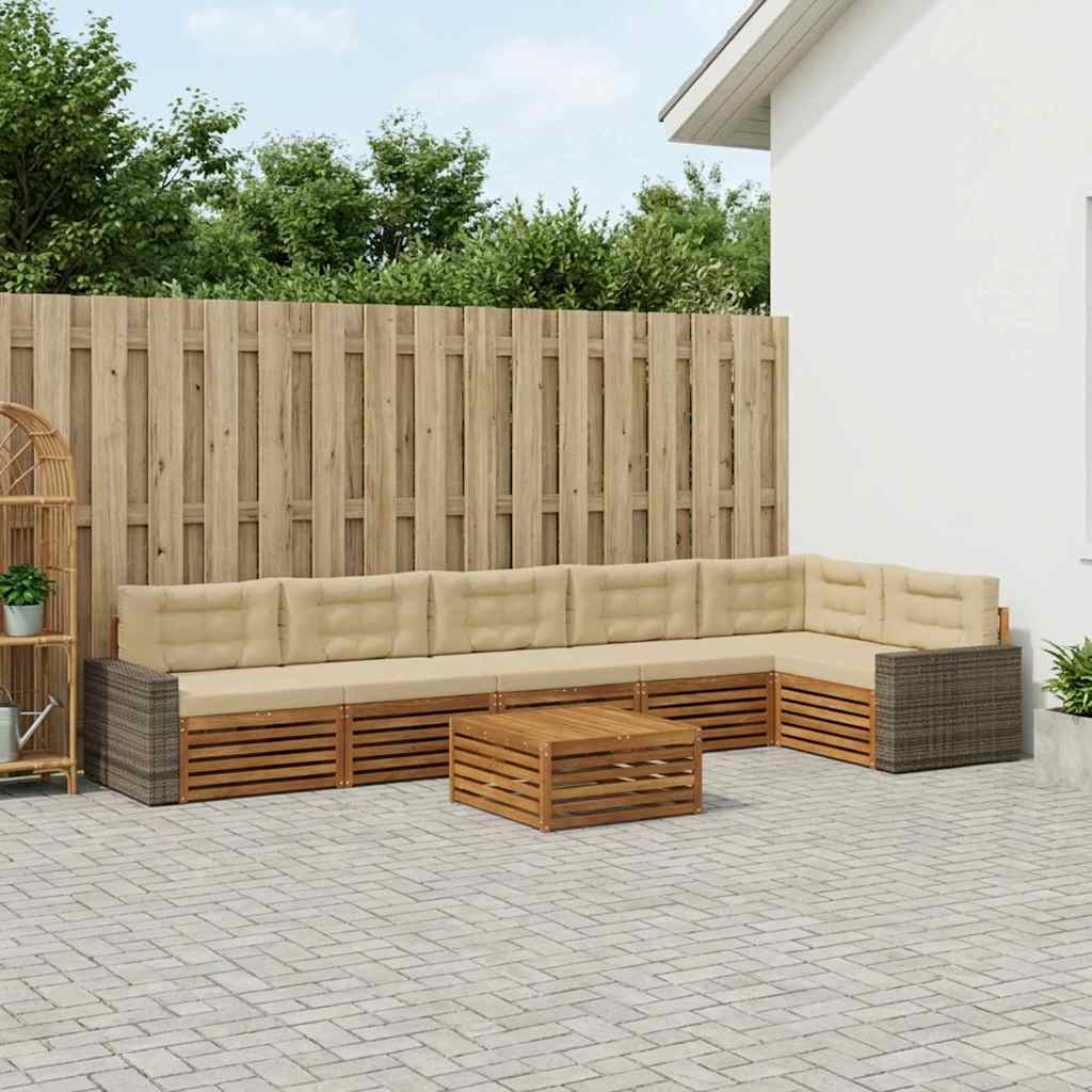 Set di divani da esterno 7 pcs Naturale e Beige 79 x 79 x 37 cm | homemem39