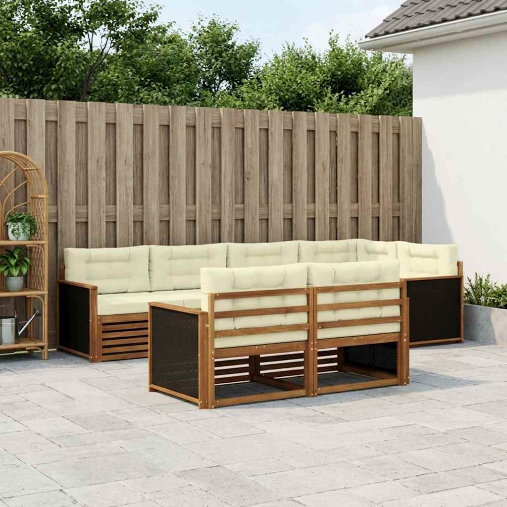 Set di divani da esterno con cuscino 7 pcs Naturale e Crema | homemem39