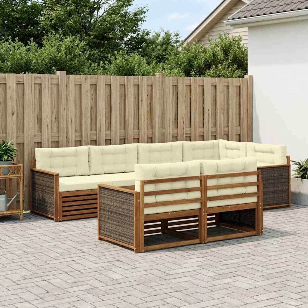 Set di divani da esterno 7 pcs Naturale e Crema | homemem39