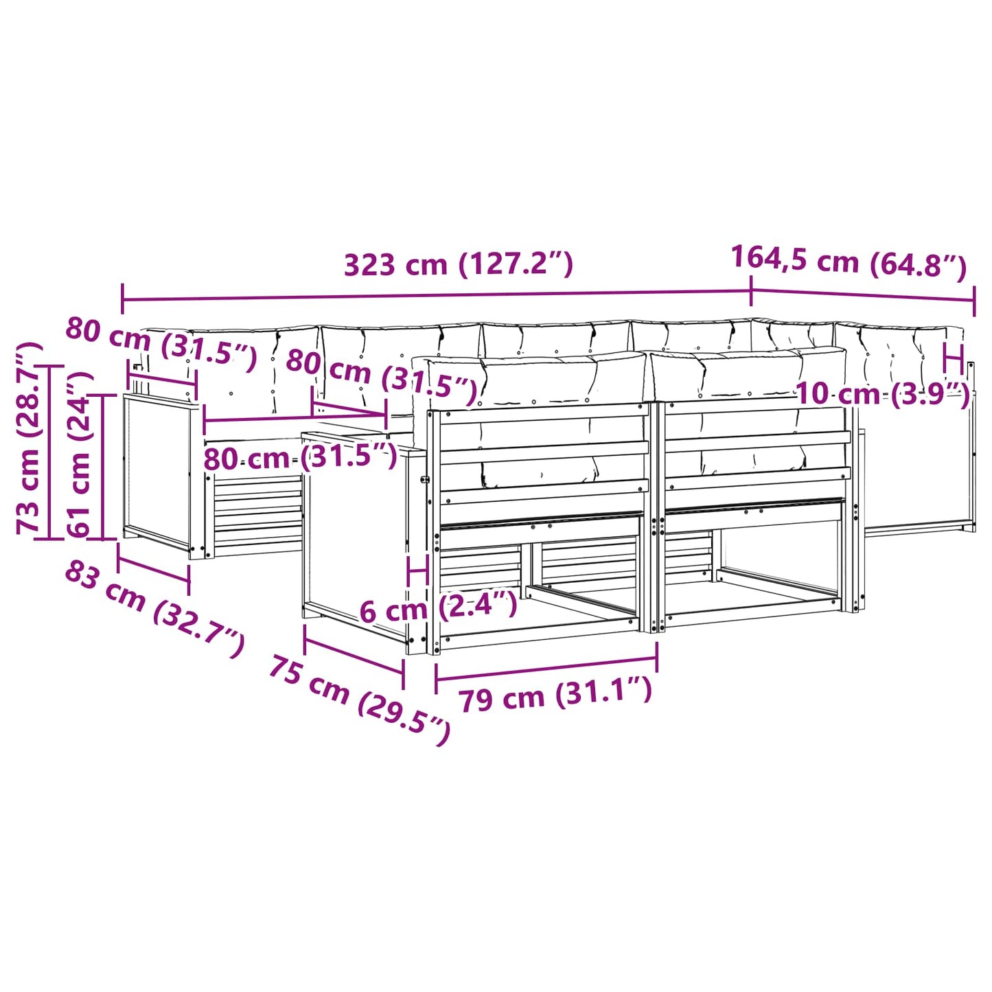 Set di divani da esterno 7 pcs Naturale e Crema | homemem39